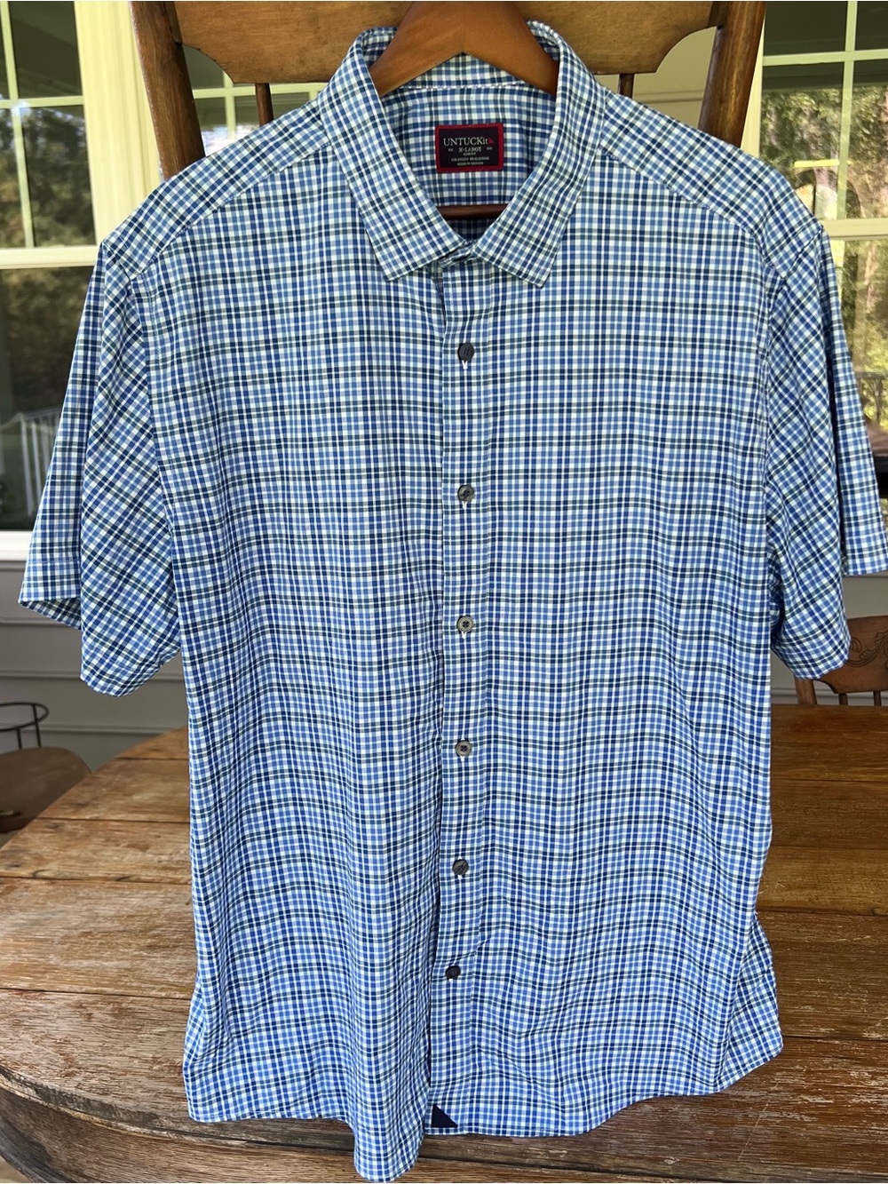 UNTUCKit Nealer Plaid Short Sleeve Performance Shirt Slim Fit Blue Green Men XL - Picture 2 of 12